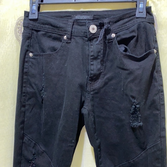 RED FOX BLAXK DISTRESSED JEANS SILVER GROMMETS LACE-UP CALFS, SZ 3 - Picture 3 of 14